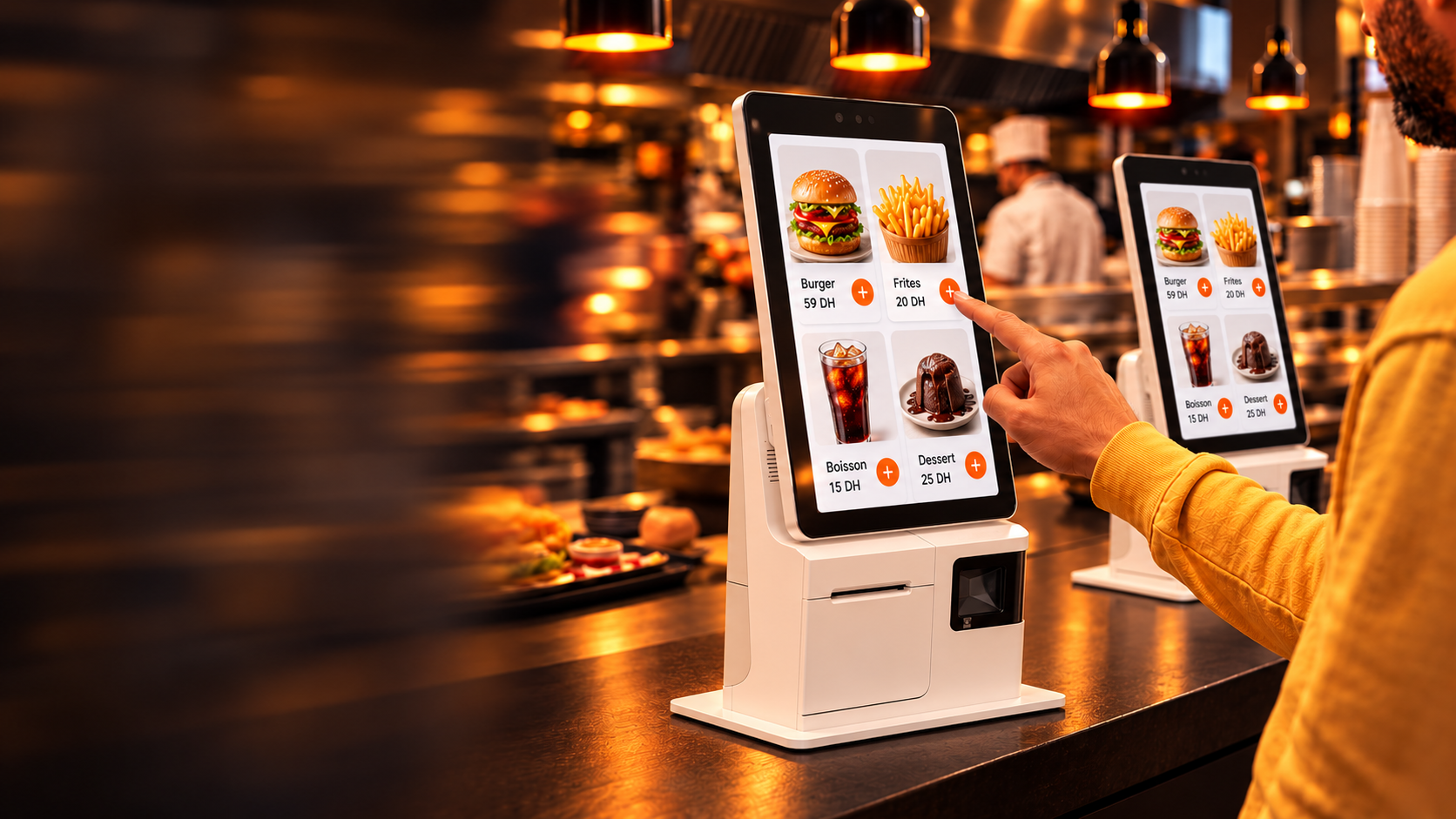 Bornes K2 Mini et commande en libre-service dans un restaurant